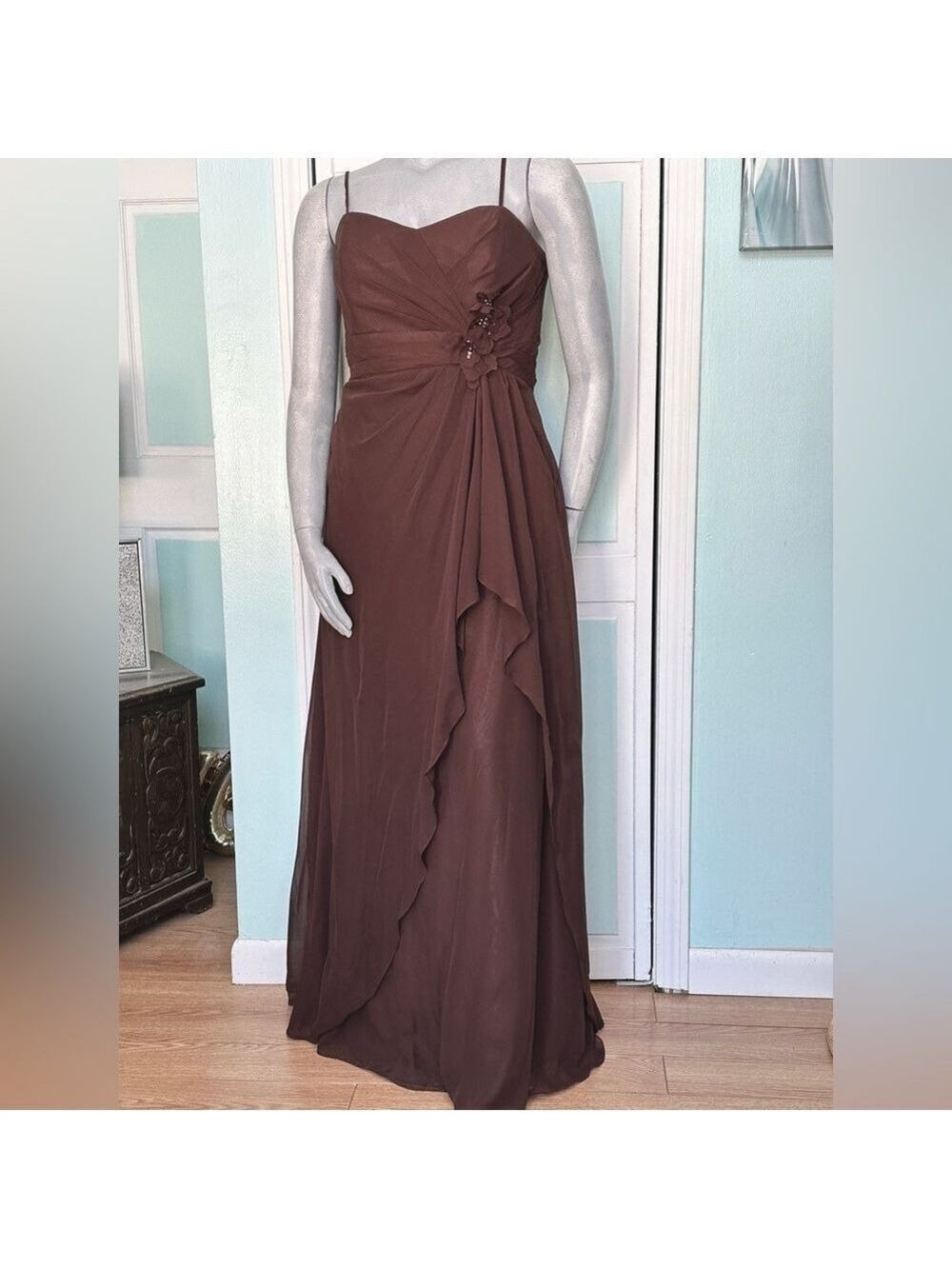 Size 16 Chocolate Brown Chiffon Bridesmaid Dress Mother of Bride Groom Gala Gown